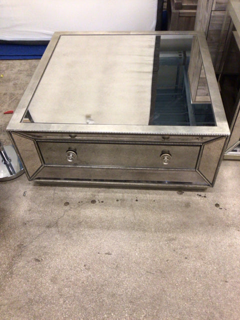 Square Mirrored Two Drawer Coffee Table