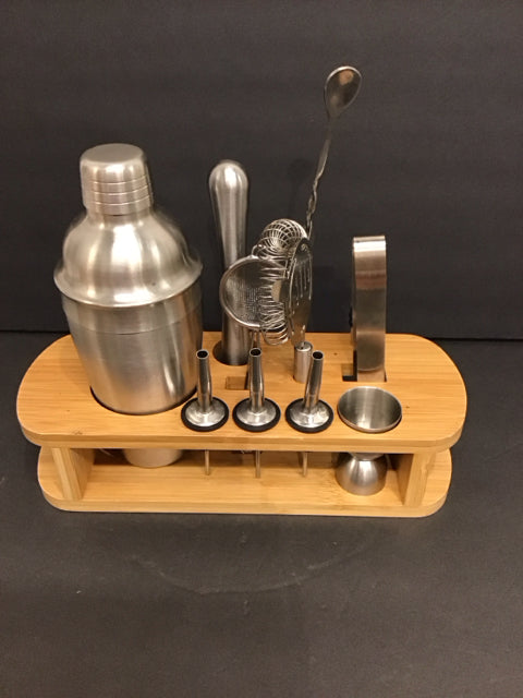 10-Piece Barware Set in Bamboo Stand