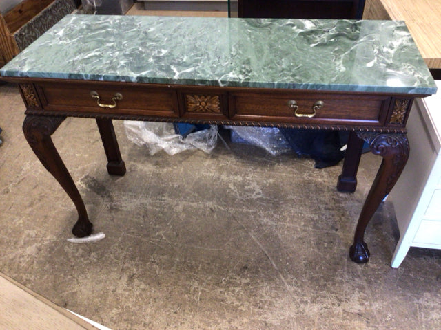 18" X 48" Tradition Home Green Stone Top Two Drawer Console Table
