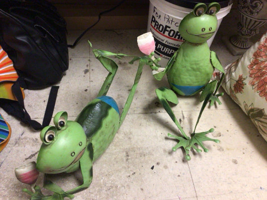 Pair Of Frog Metal Sculptures
