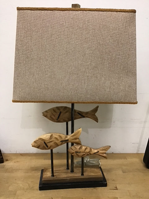 30" Resin Wood Like 3 Fish Table Lamp