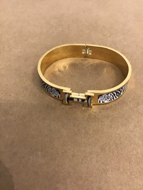 Hermes Like Zebra Stainless Goldtone Bracelet