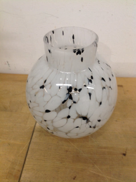 Vase- 9" Black & White Art Glass