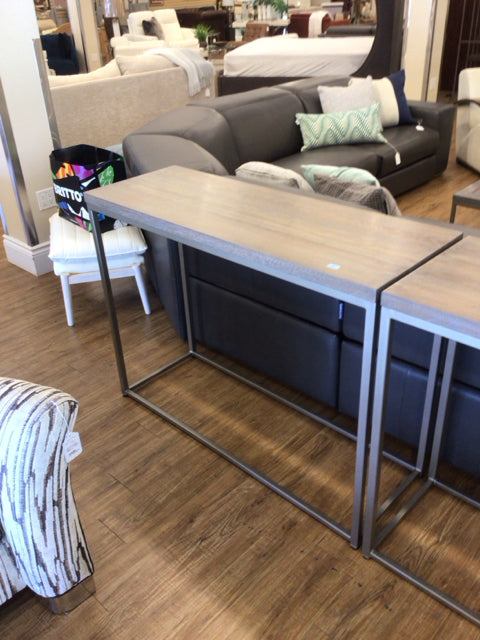 Wood Top Metal Base Console Table