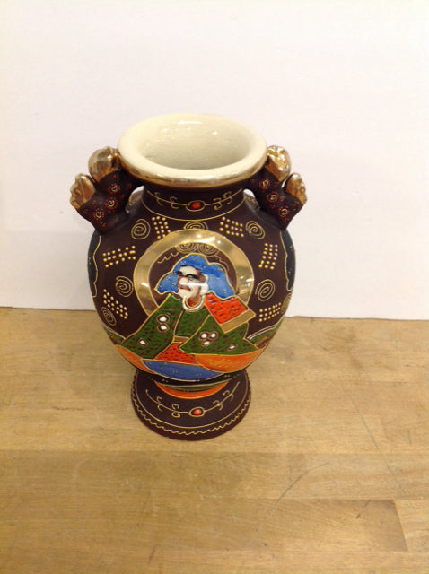 10" Crackled Porcelain Brown Asian Vase