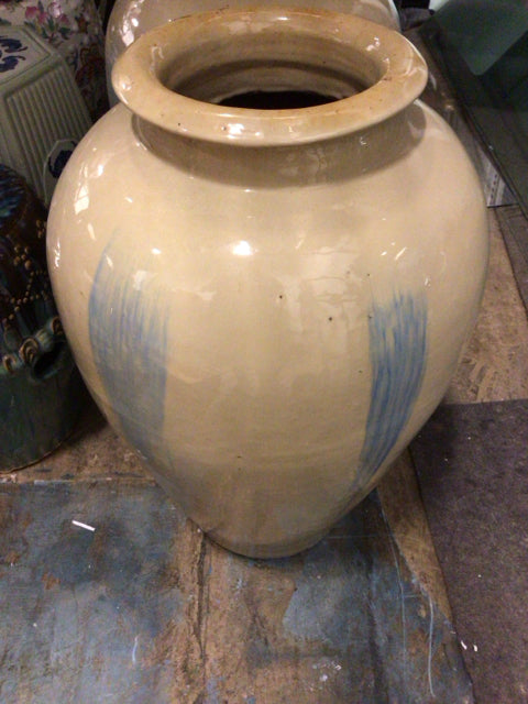 27" Beige & Blue Ceramic Vase