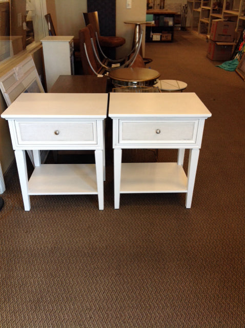 Pair White Wood Nightstands 1-Drawer 1-Shelf
