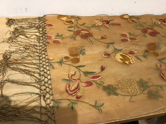 Shear Embroidered Floral Runner W/Fringe