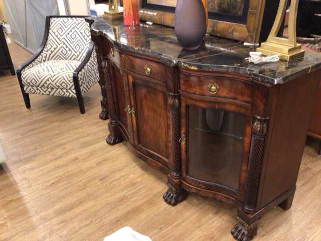 76.75"W × 25" Henredon Historic Natchez Collection Marble Top Mahogany Sideboard