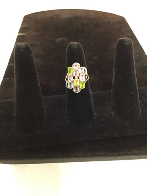 Silver Ring w/Multicolor Stones