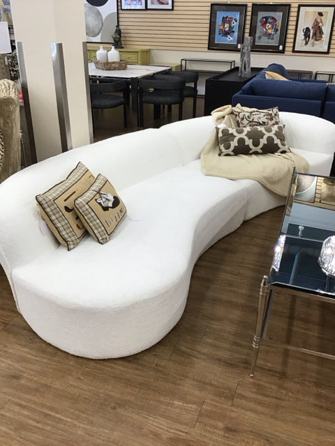White Boucle Upholstered 2pc Curved Sectional