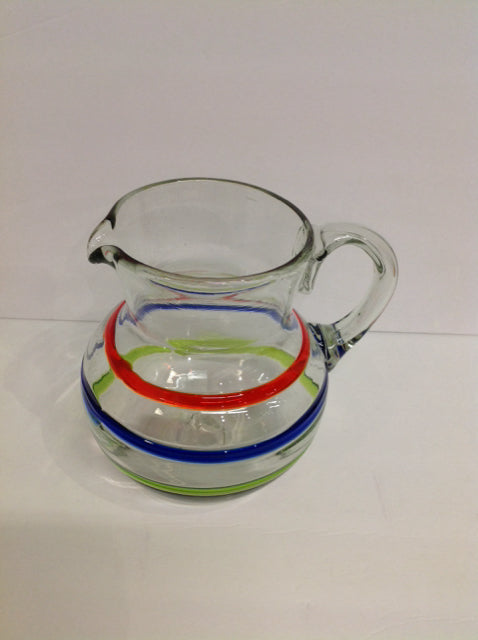 8" Glass Pitcher w/Colored Stripes
