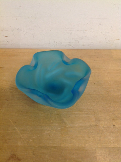 6.5" Blue Frosted Glass Candy Dish