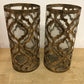 Pair Of Metal Morrocan Style Glass Hurricane Candle Holder