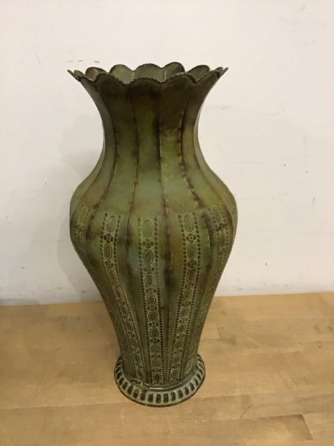 17" Metal Ornate Patina Green Finish Decorative Vase
