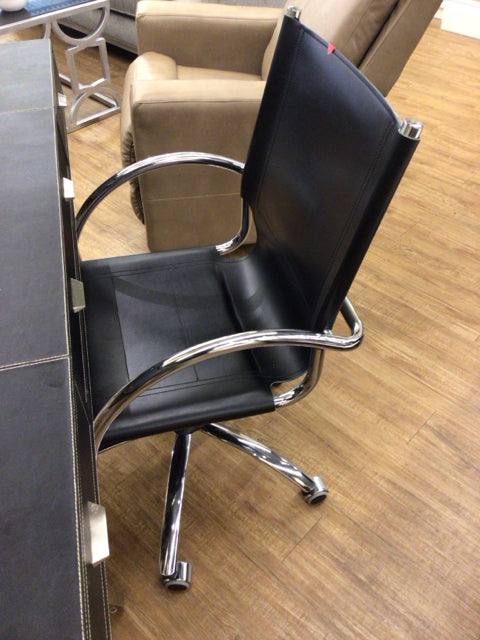 Italian Black Leather & Chrome Desk Chair