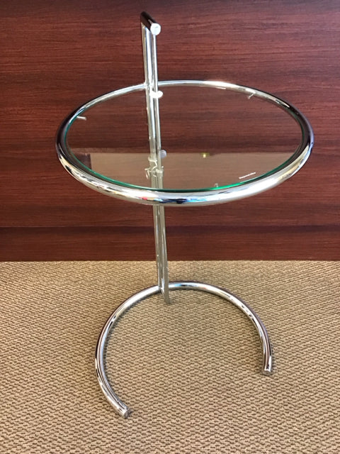 19" Round Chrome & Glass Adjustable End Table
