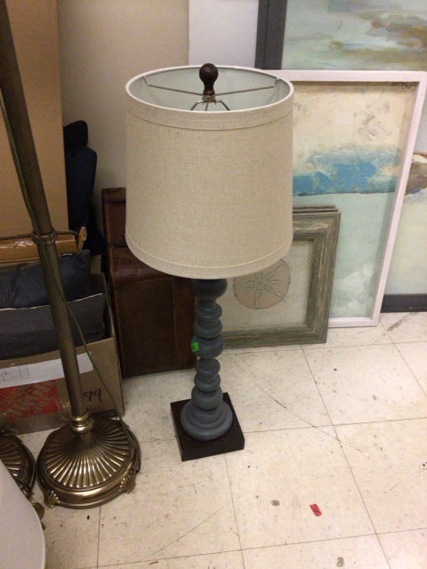Grey Table Lamp On Brown Base W/Shade