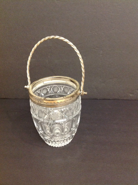 6" Cut Crystal Ice Bucket w/Metal Handle & Rim