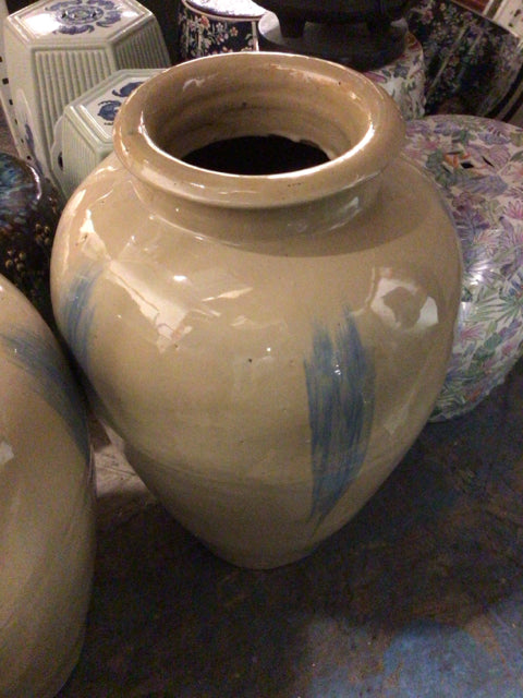 27" Beige & Blue Ceramic Vase