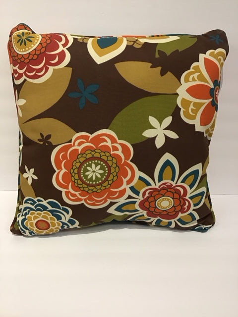 Brown Pillow w/Floral Design