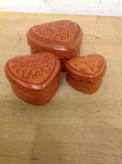 Set Of 3 Leather Heart Boxes