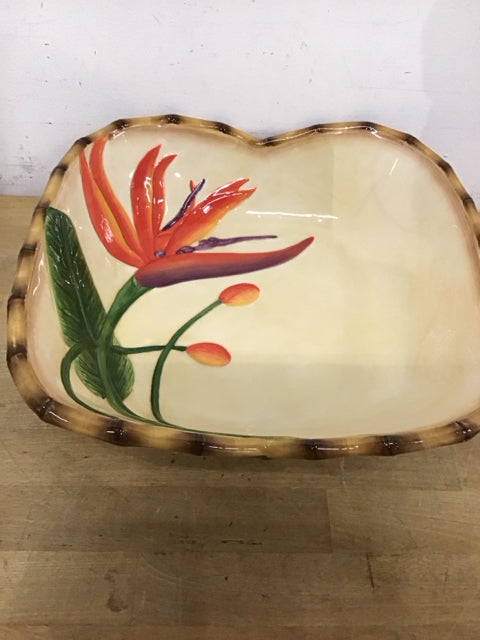 12.5" Ceramic Bird Of Paradise Bowl