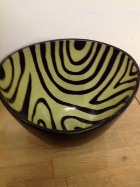 Bowl- 10" Green & Brown Ceramic