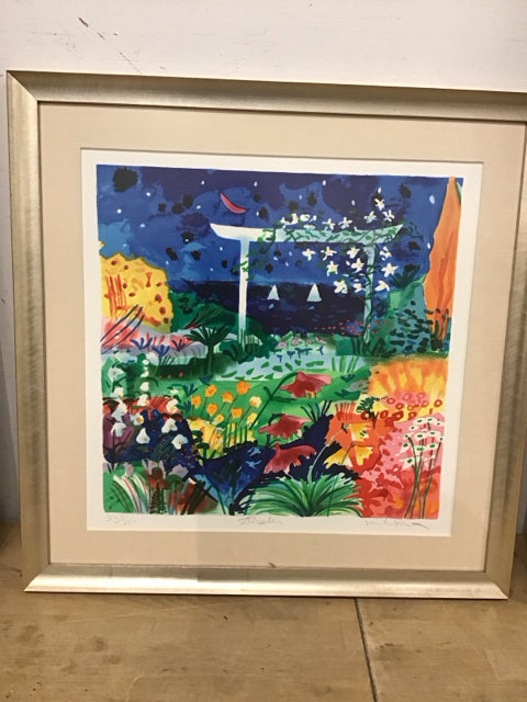 22" Square Vibrant Colors Floral Framed Art Signed