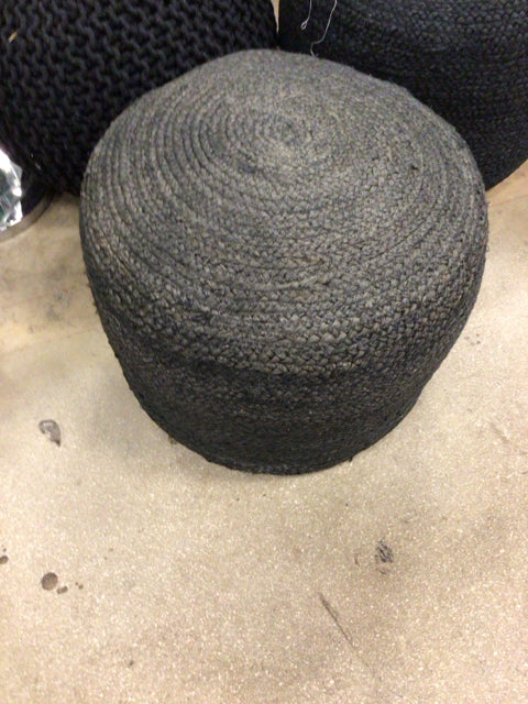 Charcoal Woven Pouf