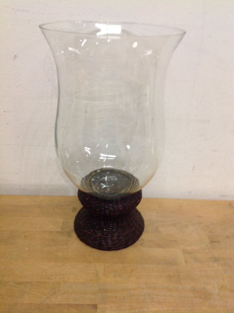 Candle Holder- 15" Wicker & Glass Hurricane