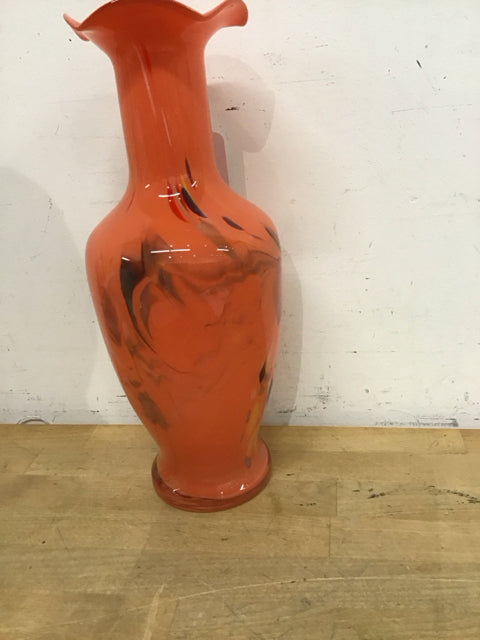 14" Orange Painted Glass Vase
