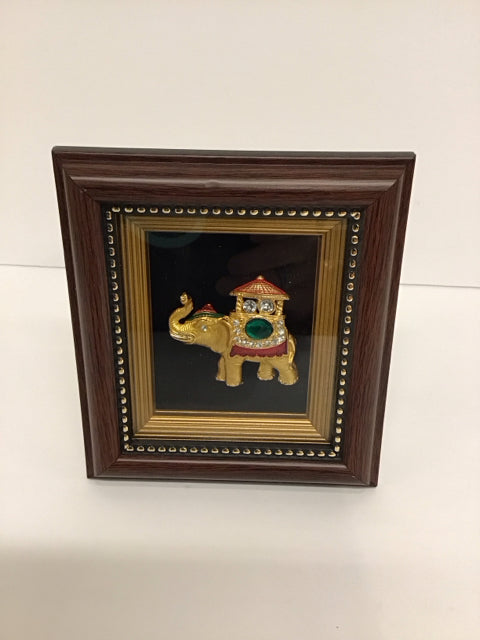 4.5"x5" Framed Gold Royal Decorated Elephant