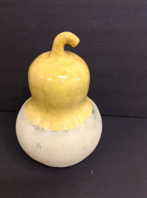 13" Glazed Yellow Pottery Gourd