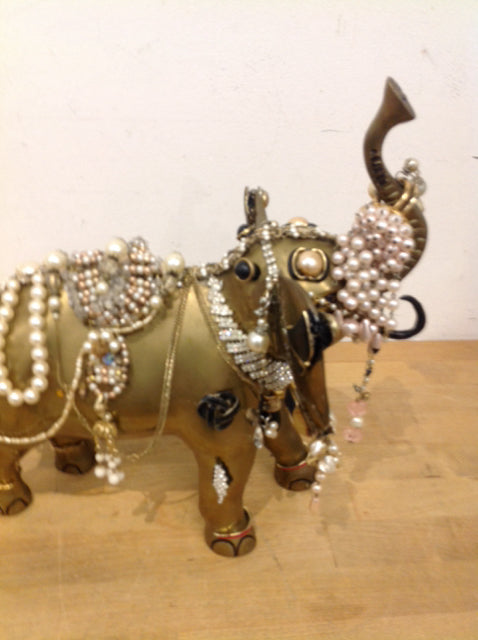 12" Brass Jewled Elephant