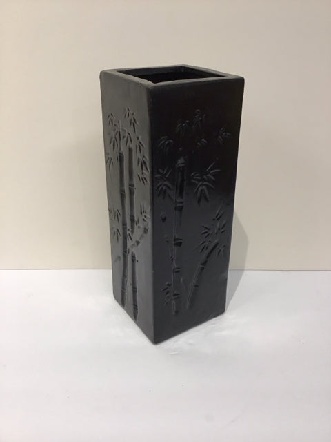 11"H Black Ceramic Vase w/Bamboo Decor