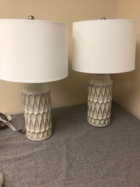 Pair Of Ceramic Off White Table Lamps W/Shades