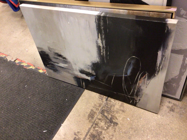 36 1/4" X 24 1/8" Black & Beige Abstract Print On Canvas