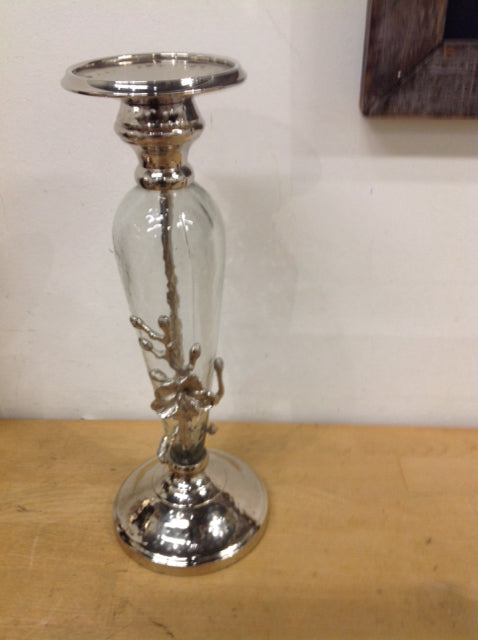 Candle Holder- 12" Silver Glass Tapper