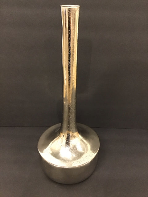 16" Silver Metal Narrow Top Vase