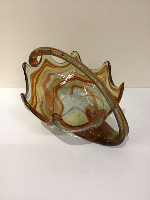 Art Glass Basket w/Amber Swirl