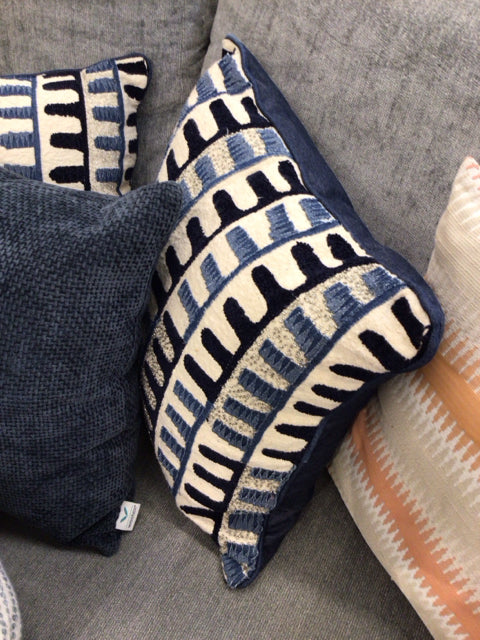 Blue& White Pillow W/Beaded Accent