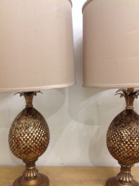 35" Pair Of Gold Pineapple Lamps