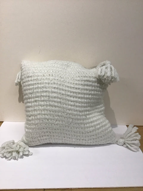 White Woven Pillow w/White Tassels