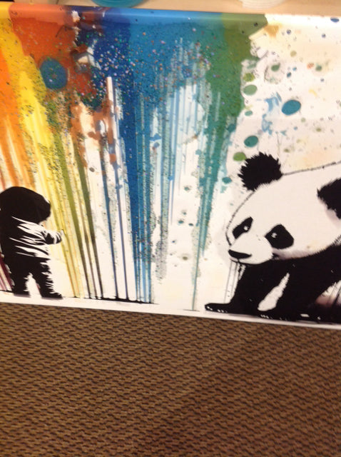 24" X 36" Signed Boy W Panda Canvas