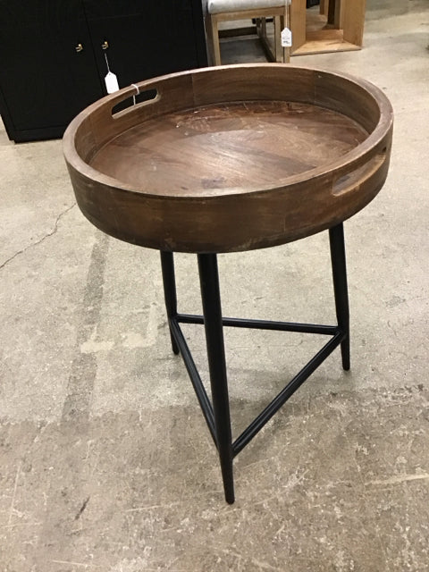 Round Wood Tray Top Accent Table