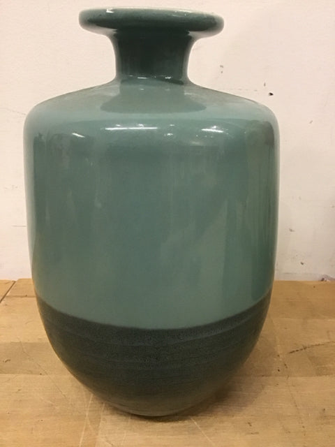 10" Two Tone Teal Ceramic Vase