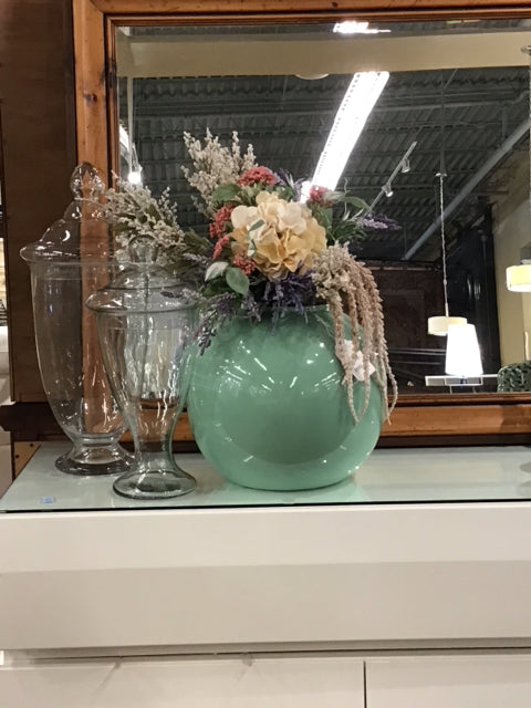 Mixed Florals In 14" Aqua Green Vase