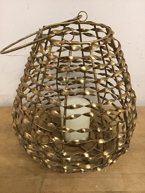 12" Gold Twisted Metal Basket Candle Holder