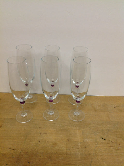 Set of 6 Champagne Flutes w/Purple Marble